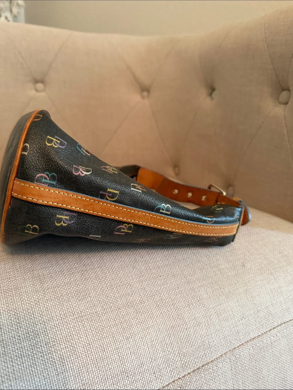 Dooney & Bourke Black Rainbow DB Logo Leather Hobo